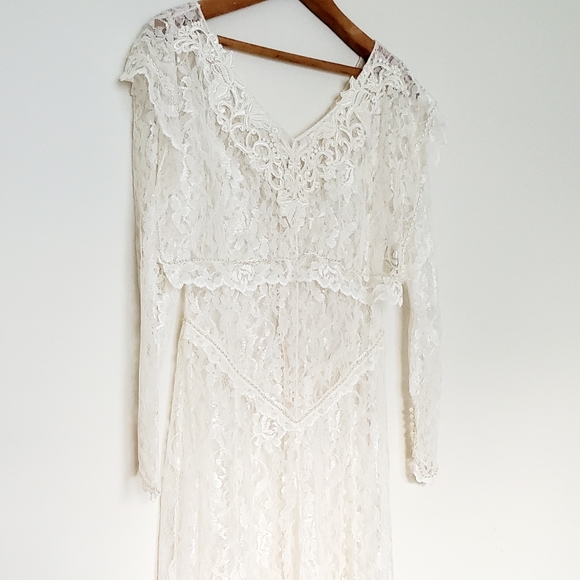 Vintage Dresses & Skirts - Vintage white lace sheer wedding dress